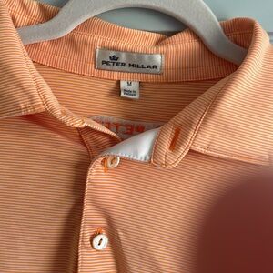 Men’s Peter Miller Orange and White Pinstripe Polo Size M